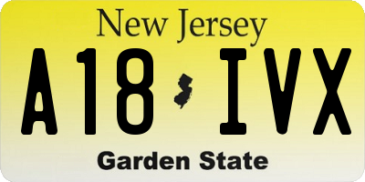 NJ license plate A18IVX