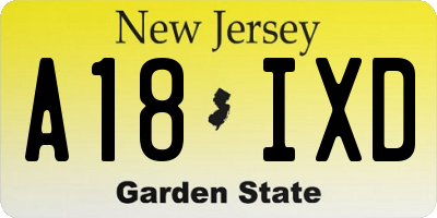 NJ license plate A18IXD