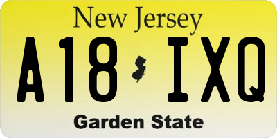 NJ license plate A18IXQ