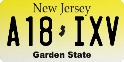 NJ license plate A18IXV