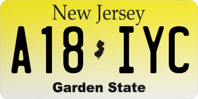 NJ license plate A18IYC