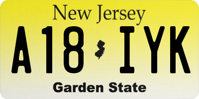 NJ license plate A18IYK