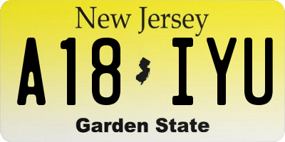 NJ license plate A18IYU
