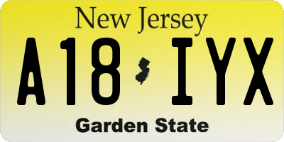 NJ license plate A18IYX