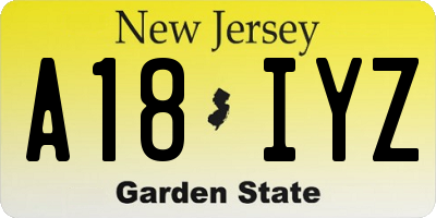 NJ license plate A18IYZ
