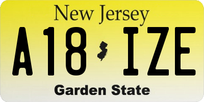 NJ license plate A18IZE