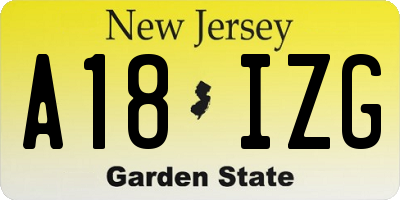 NJ license plate A18IZG