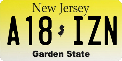 NJ license plate A18IZN
