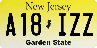 NJ license plate A18IZZ