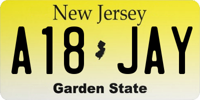 NJ license plate A18JAY