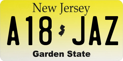 NJ license plate A18JAZ