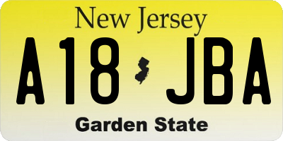 NJ license plate A18JBA