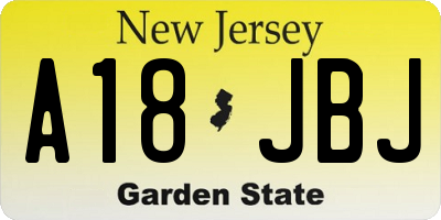 NJ license plate A18JBJ