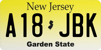 NJ license plate A18JBK