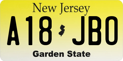 NJ license plate A18JBO