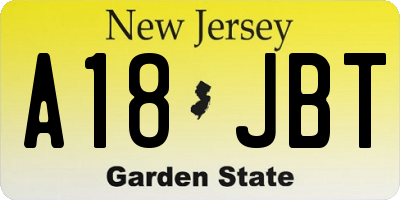 NJ license plate A18JBT