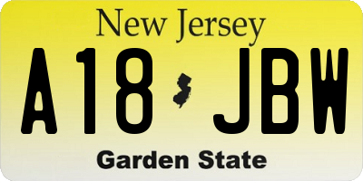 NJ license plate A18JBW
