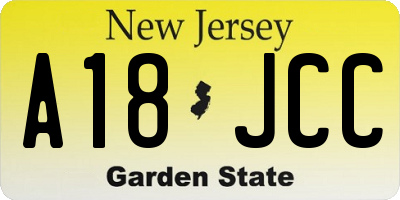 NJ license plate A18JCC