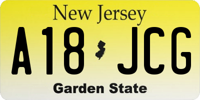 NJ license plate A18JCG