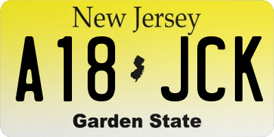 NJ license plate A18JCK