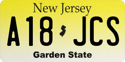 NJ license plate A18JCS