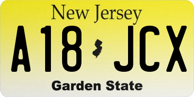 NJ license plate A18JCX