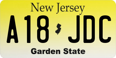 NJ license plate A18JDC