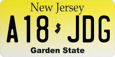 NJ license plate A18JDG