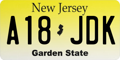NJ license plate A18JDK