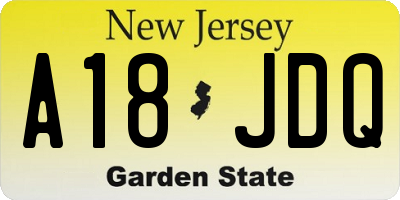 NJ license plate A18JDQ