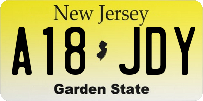 NJ license plate A18JDY