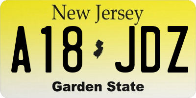 NJ license plate A18JDZ