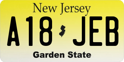 NJ license plate A18JEB