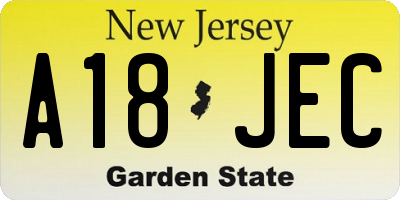 NJ license plate A18JEC