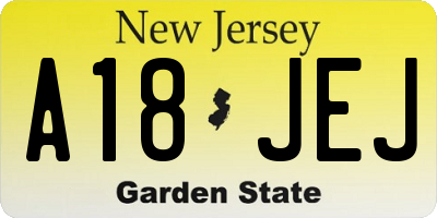 NJ license plate A18JEJ