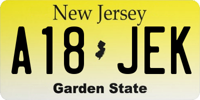 NJ license plate A18JEK