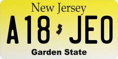 NJ license plate A18JEO