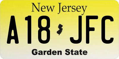 NJ license plate A18JFC