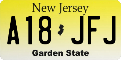 NJ license plate A18JFJ