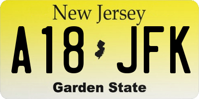 NJ license plate A18JFK
