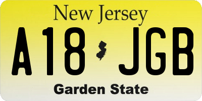 NJ license plate A18JGB