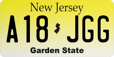 NJ license plate A18JGG