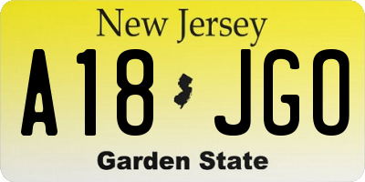NJ license plate A18JGO