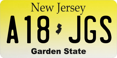 NJ license plate A18JGS
