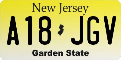NJ license plate A18JGV