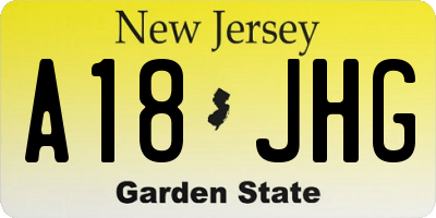 NJ license plate A18JHG