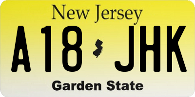 NJ license plate A18JHK
