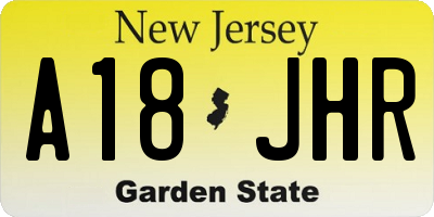 NJ license plate A18JHR