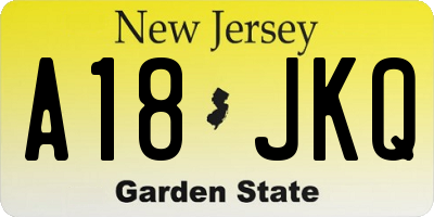 NJ license plate A18JKQ