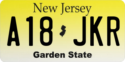 NJ license plate A18JKR